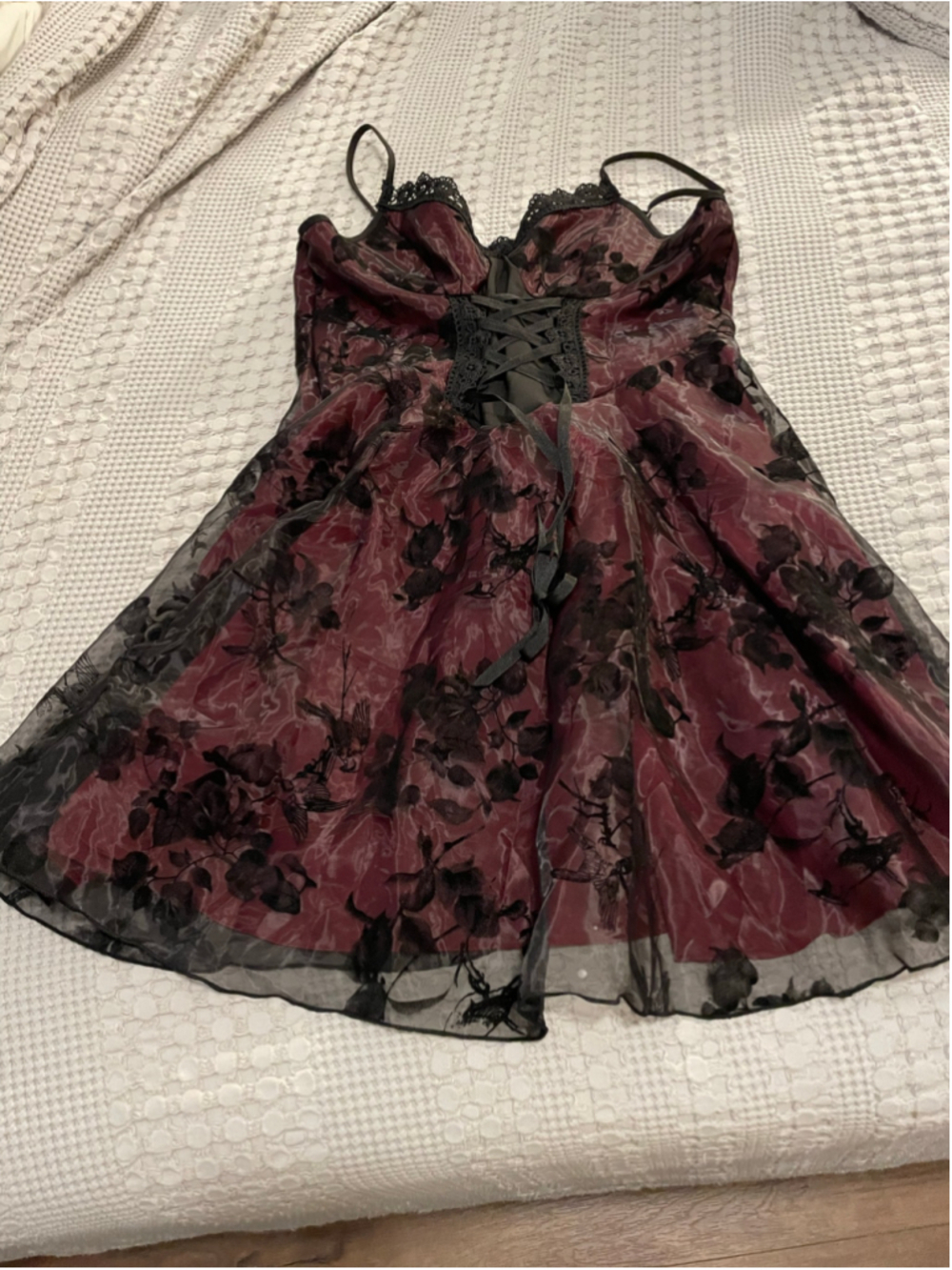 Rgothic Burgundy & Black Floral corset ribbon dress, Size 2X
